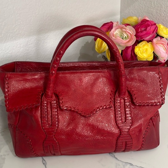 Rebecca Minkoff Handbags - Rebecca Minkoff Red Leather Handbag w/cool leather Stitching royal blue lining